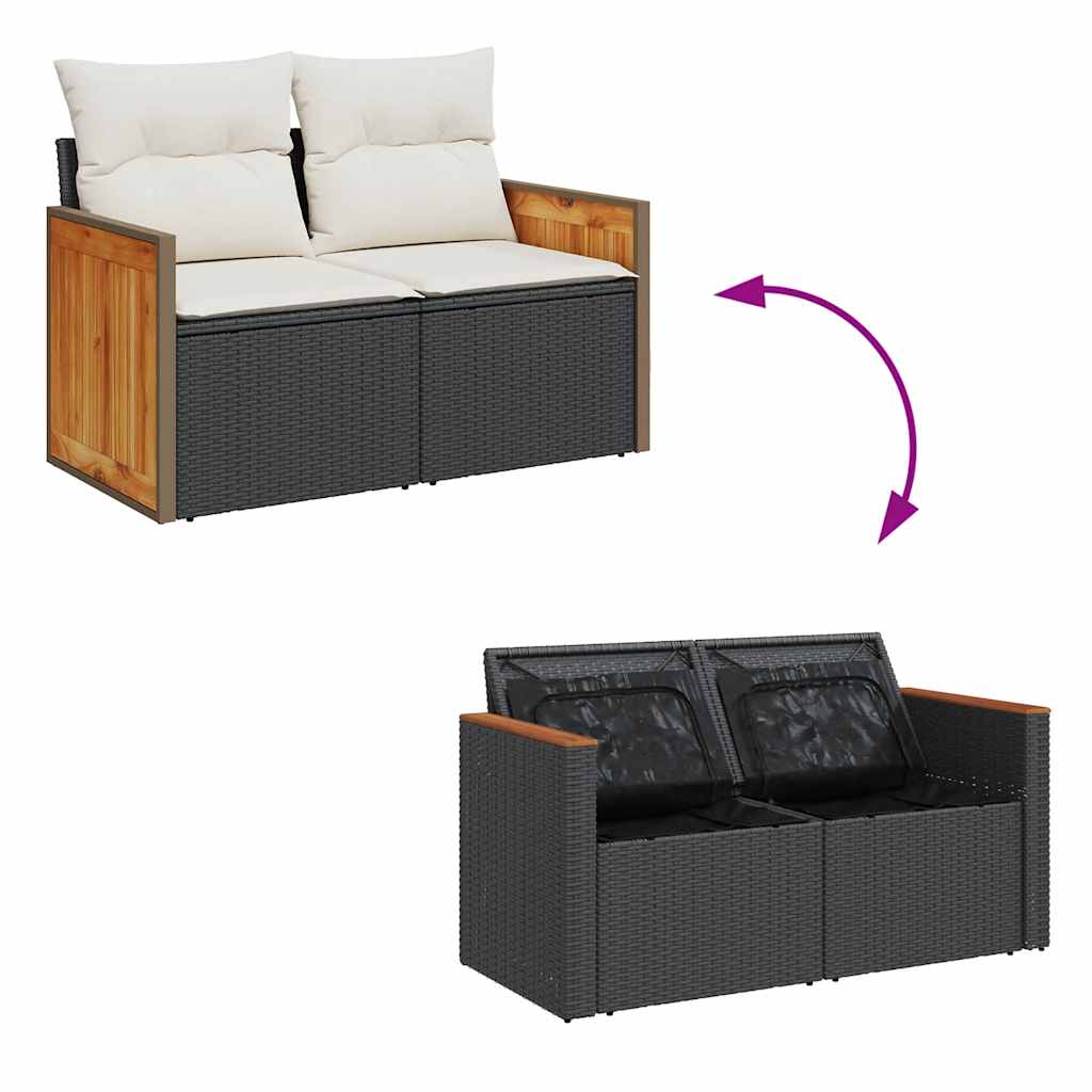 Set Divani da Giardino con Cuscini 7pz Nero Polyrattan Acacia - immagine 7