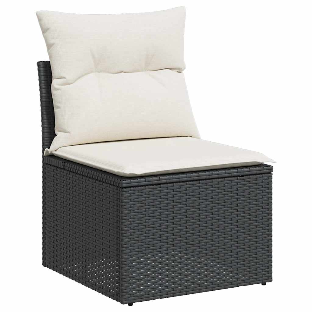 Set Divani da Giardino 9 pz con Cuscini Nero Polyrattan Acacia - immagine 3