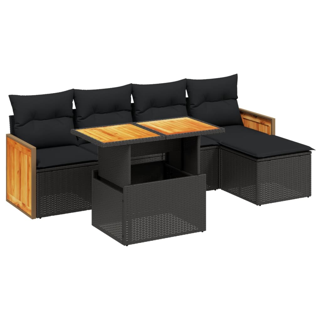 Set Divano da Giardino 6 pz con Cuscini Nero in Polyrattan - immagine 2