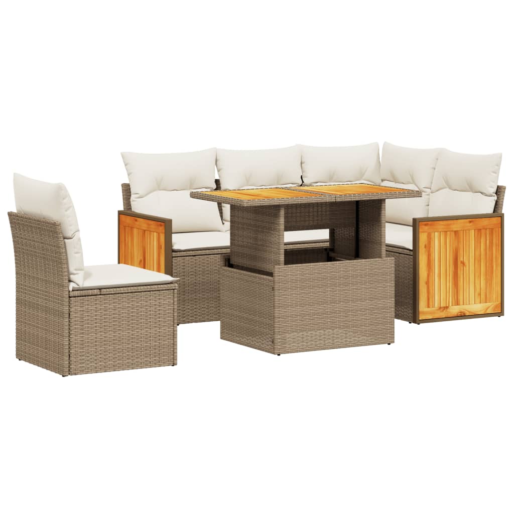Set Divano da Giardino 6 pz con Cuscini Beige in Polyrattan - immagine 2