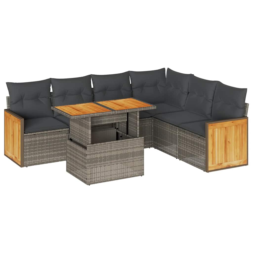 Set Divani da Giardino 7pz con Cuscini Grigio Polyrattan Acacia - immagine 2