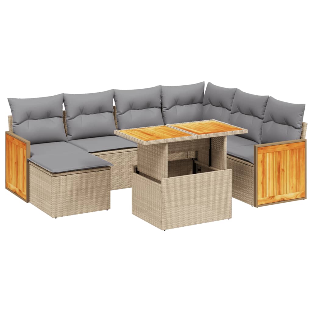 Set Divano da Giardino 8 pz con Cuscini Beige in Polyrattan - immagine 2