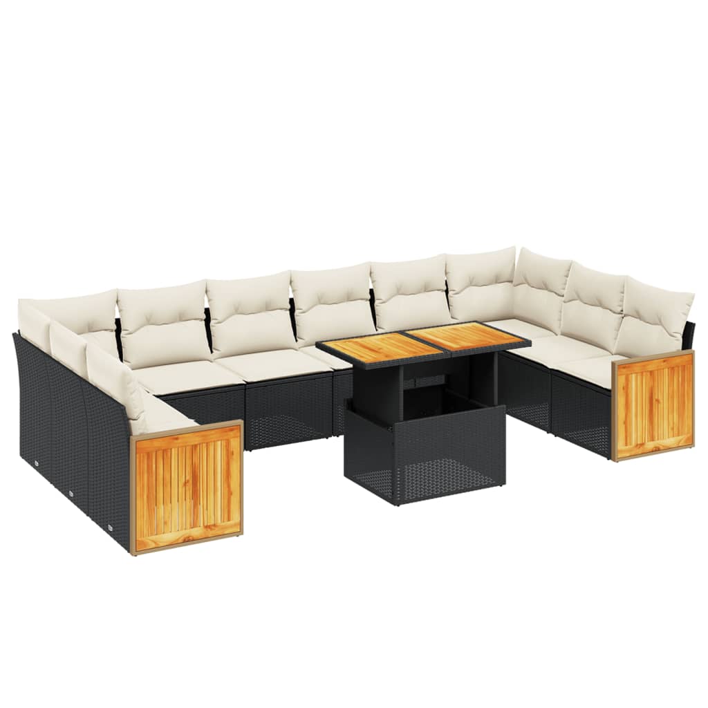 Set Divani da Giardino 11 pz con Cuscini in Polyrattan Nero - immagine 2
