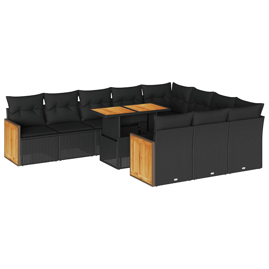 Set Divani da Giardino 11 pz con Cuscini Polyrattan Acacia Nero - immagine 2