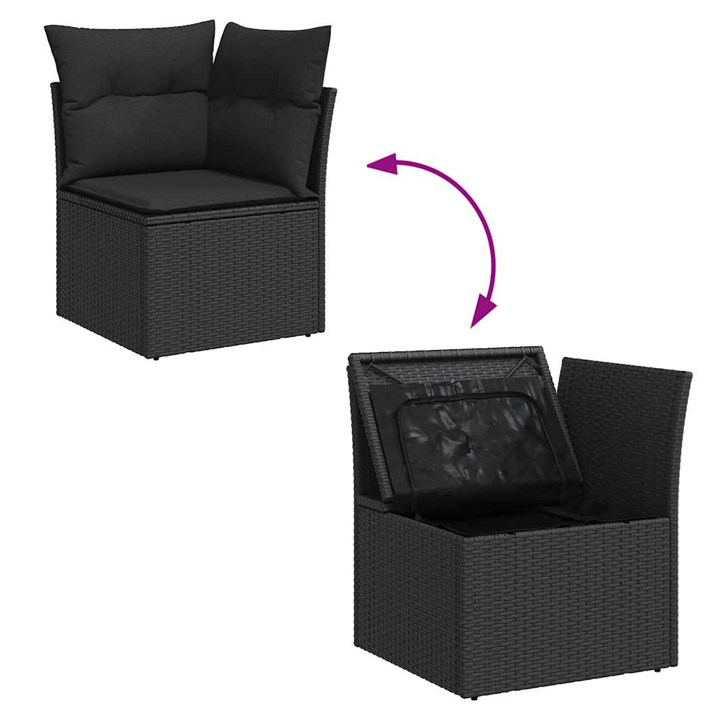 Set Divani da Giardino 11 pz con Cuscini Polyrattan Acacia Nero - immagine 7