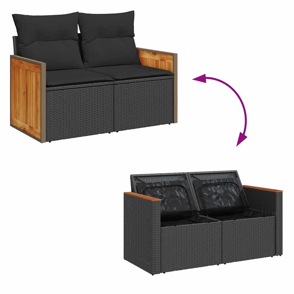Set Divani da Giardino 11 pz con Cuscini Polyrattan Acacia Nero - immagine 8