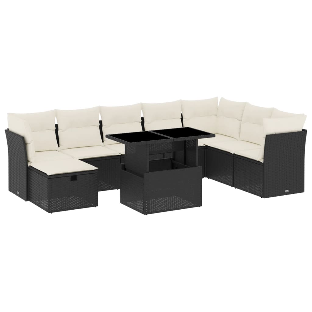 Set Divano da Giardino 9 pz con Cuscini Beige in Polyrattan - immagine 2