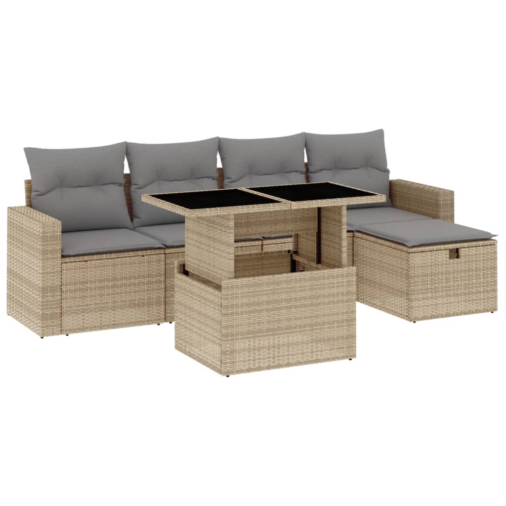 Set Divano da Giardino 6 pz con Cuscini Beige in Polyrattan - immagine 2
