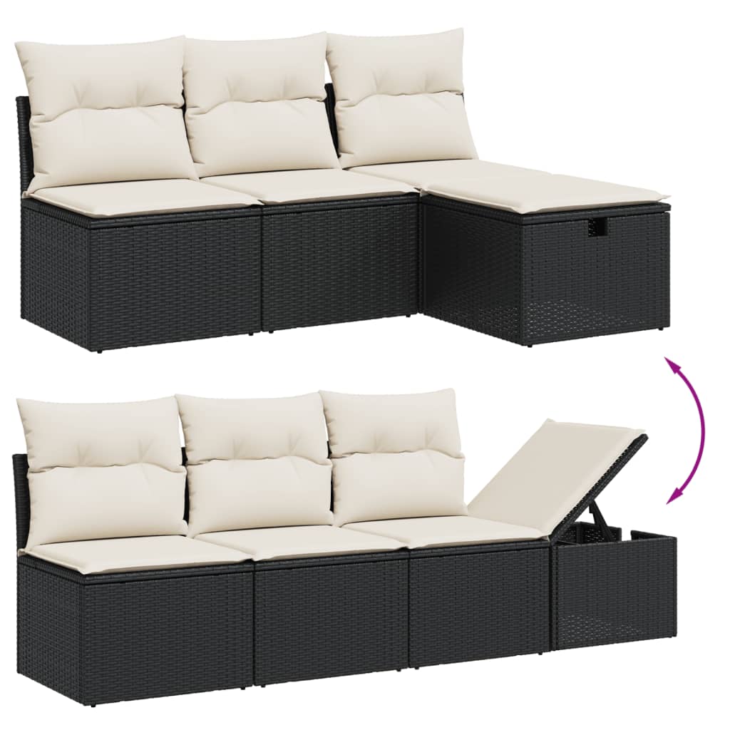 Set Divani da Giardino 9 pz con Cuscini Nero in Polyrattan - immagine 6