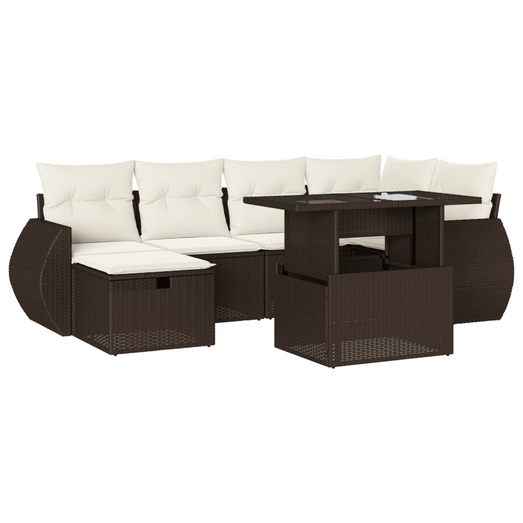 Set Divani da Giardino 7 pz con Cuscini Marrone in Polyrattan - immagine 2