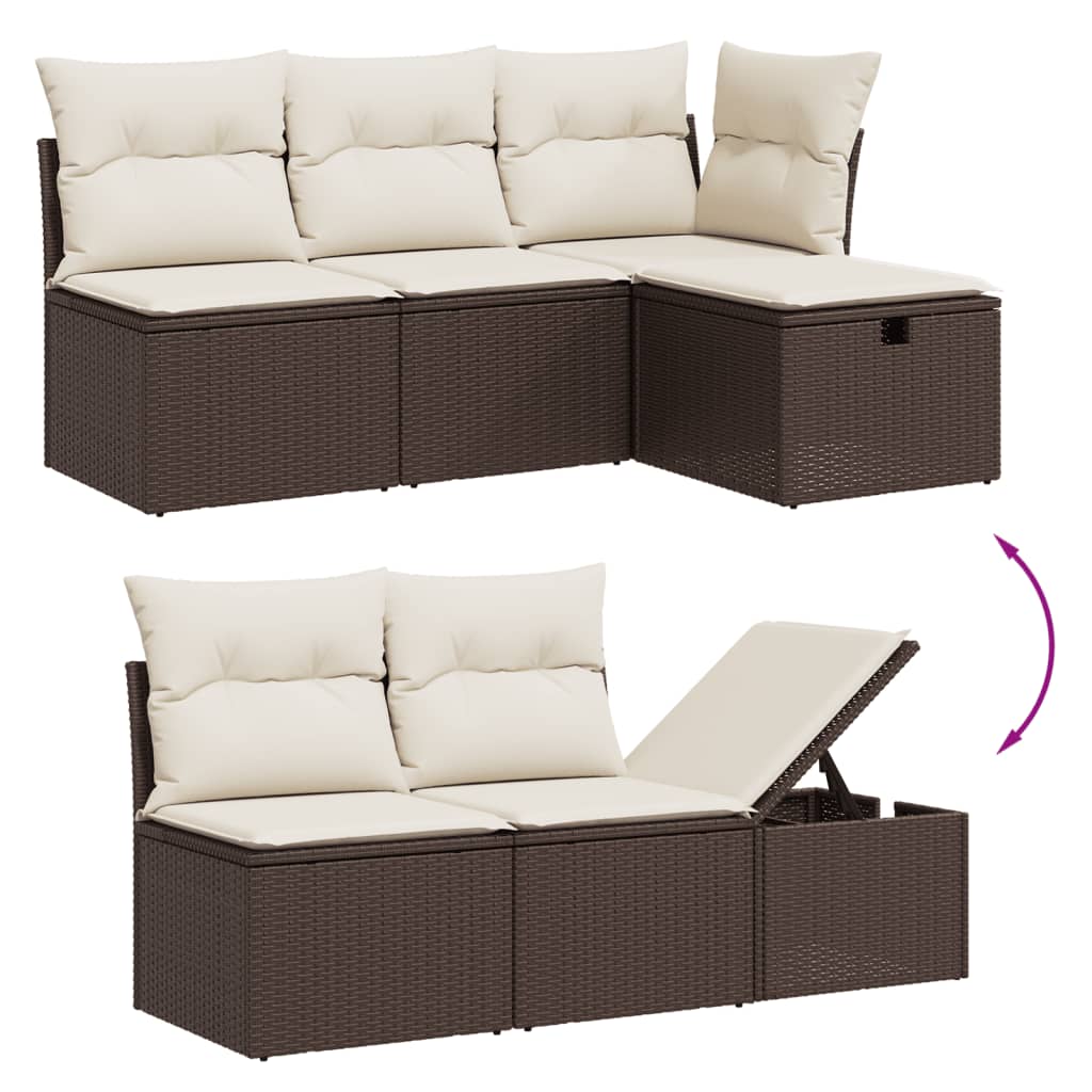 Set Divani da Giardino 7 pz con Cuscini Marrone in Polyrattan - immagine 7