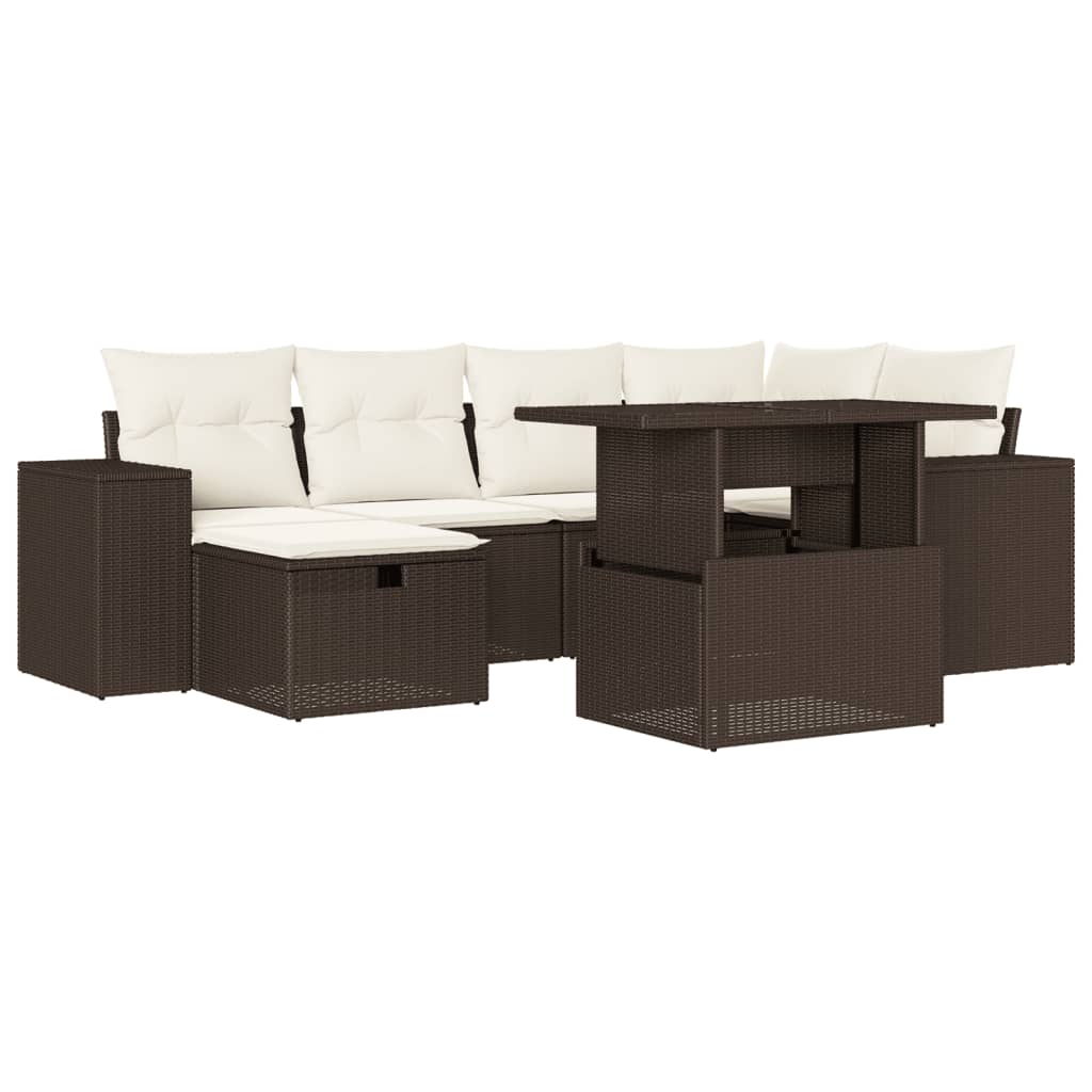 Set Divani da Giardino 7 pz con Cuscini Marrone in Polyrattan - immagine 2