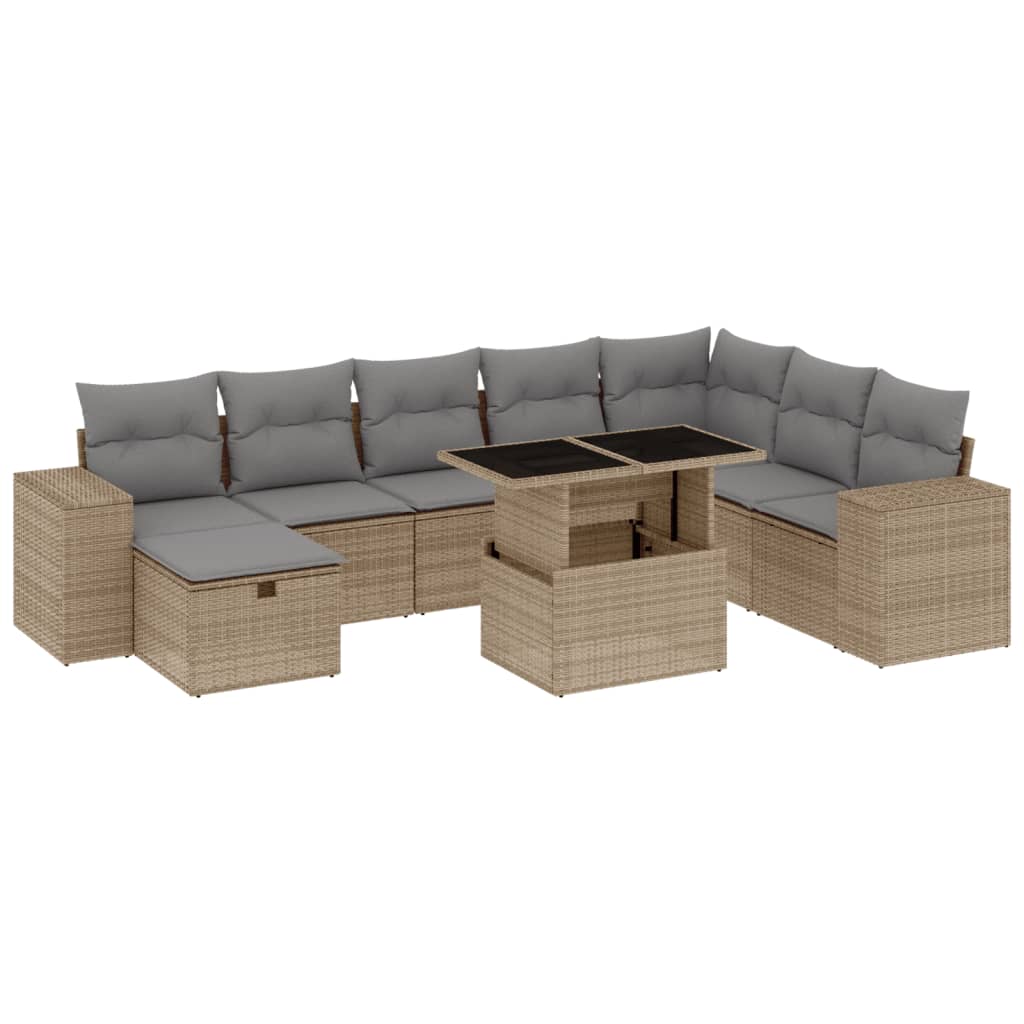 Set Divani da Giardino 9 pz con Cuscini Nero in Polyrattan - immagine 2