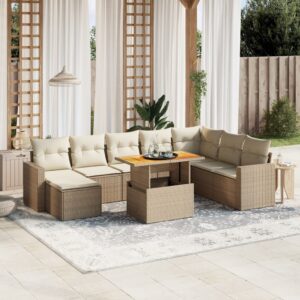 Set Divano da Giardino 9 pz con Cuscini Beige in Polyrattan