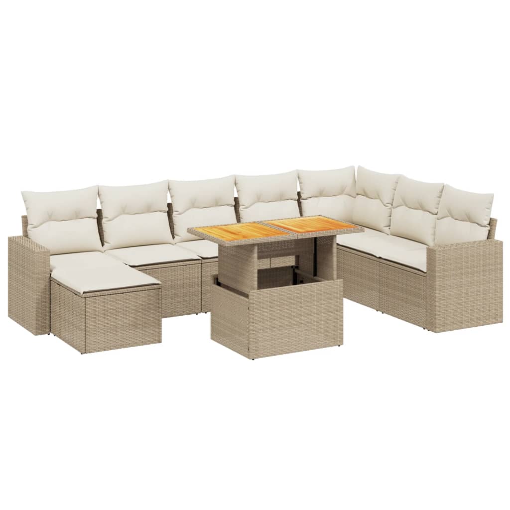 Set Divano da Giardino 9 pz con Cuscini Beige in Polyrattan - immagine 2