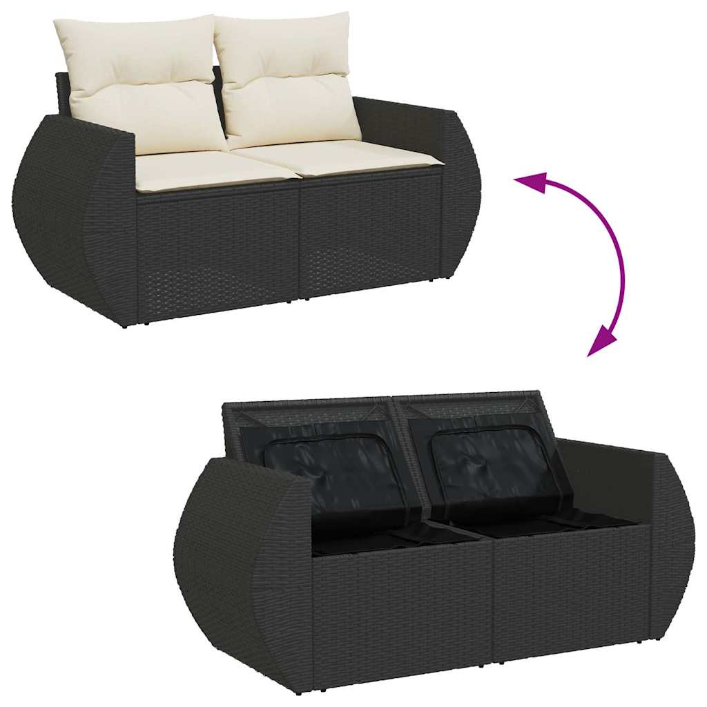 Set Divano da Giardino 6 pz con Cuscini Nero Polyrattan Acacia - immagine 8