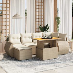 Set Divani da Giardino 7 pz con Cuscini Beige in Polyrattan