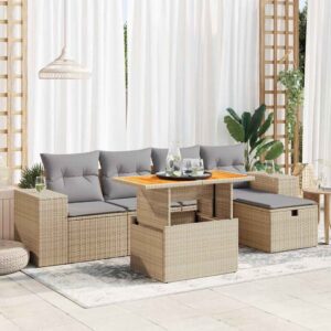Set Divano da Giardino 6 pz con Cuscini Beige Polyrattan Acacia