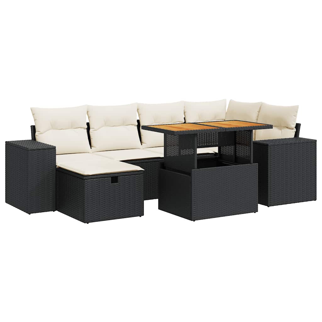 Set Divani da Giardino con Cuscini 8 pz Nero Polyrattan Acacia - immagine 2