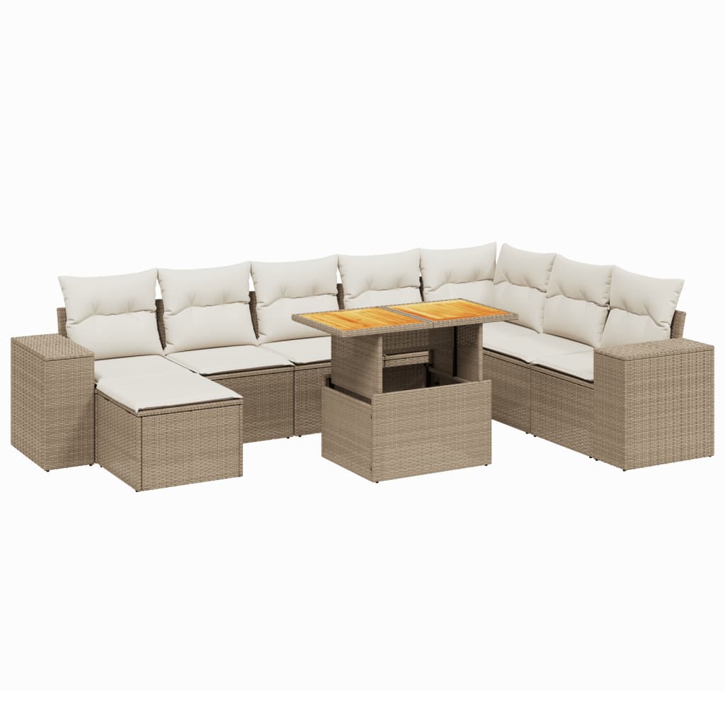 Set Divano da Giardino 9 pz con Cuscini Beige in Polyrattan - immagine 2
