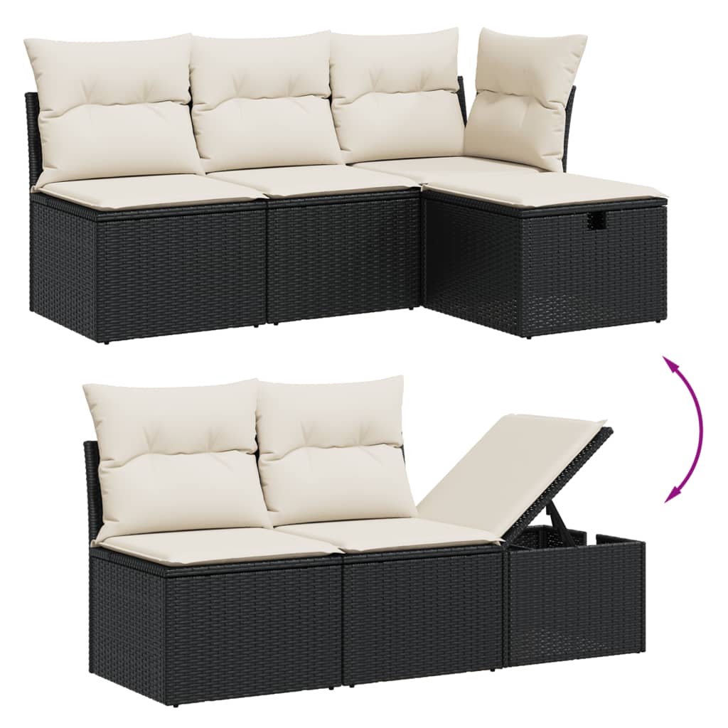 Set Divano da Giardino 6 pz con Cuscini Nero in Polyrattan - immagine 3