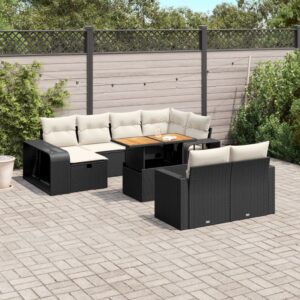 Set Divani da Giardino 11 pz con Cuscini in Polyrattan Nero