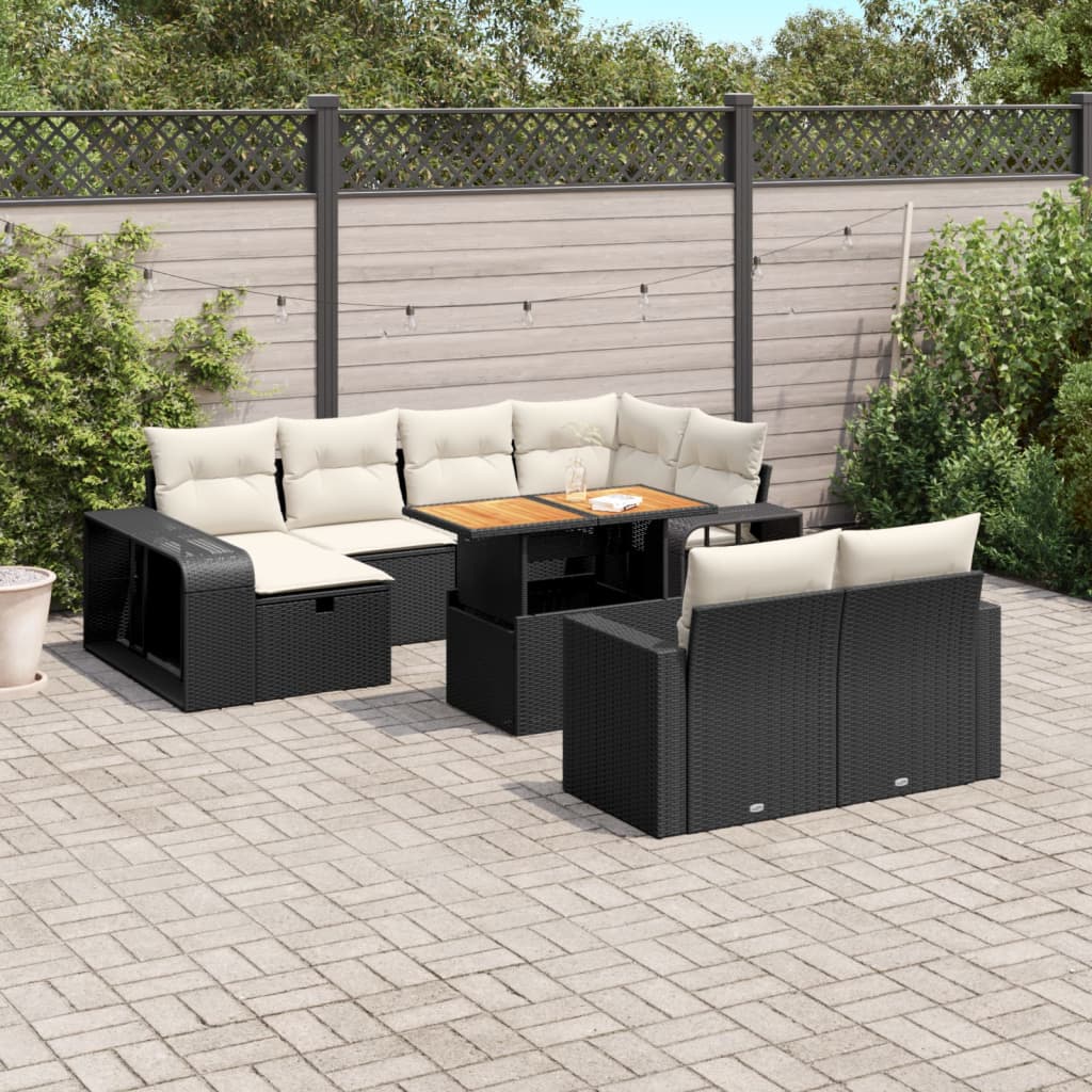Set Divani da Giardino 11 pz con Cuscini in Polyrattan Nero