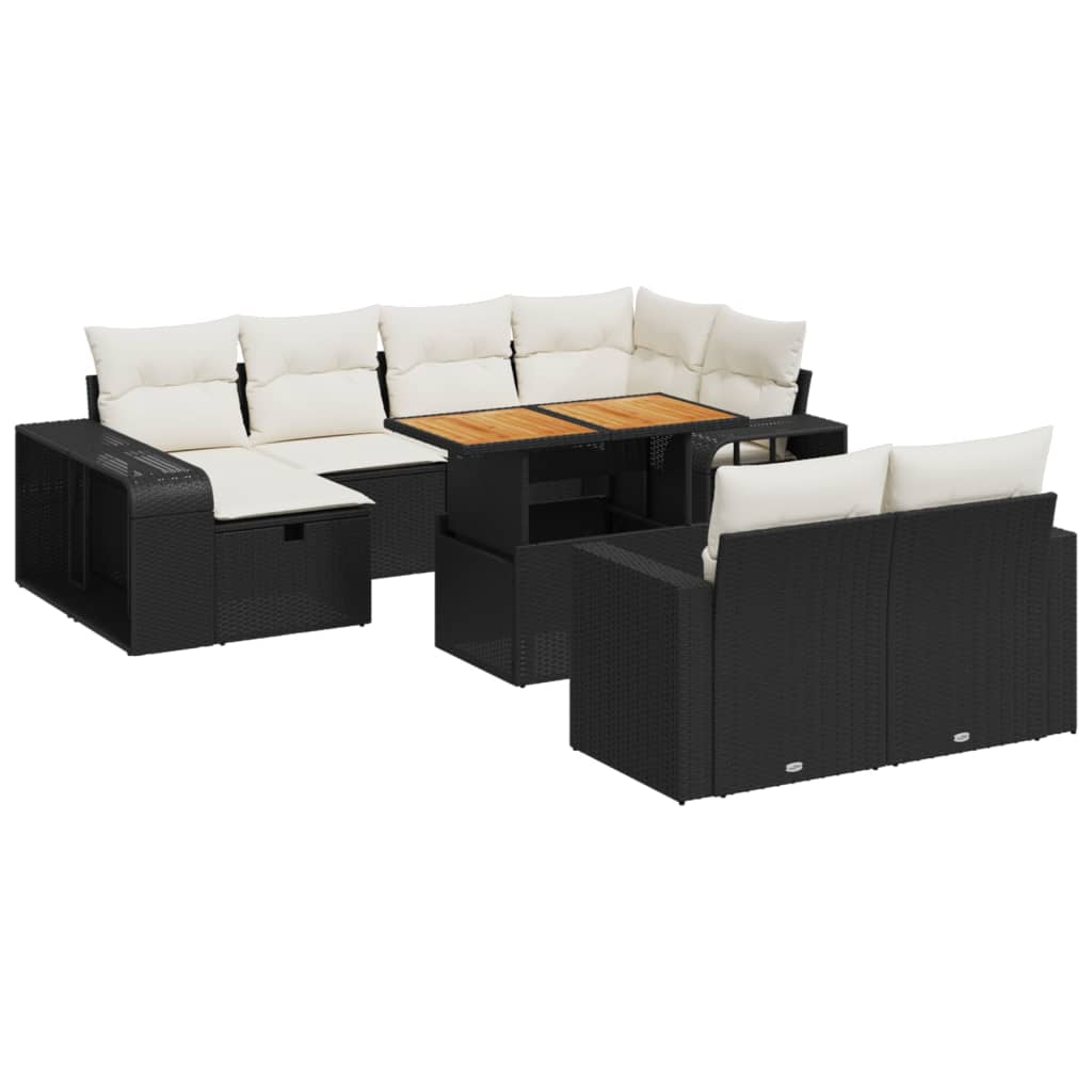 Set Divani da Giardino 11 pz con Cuscini in Polyrattan Nero - immagine 2