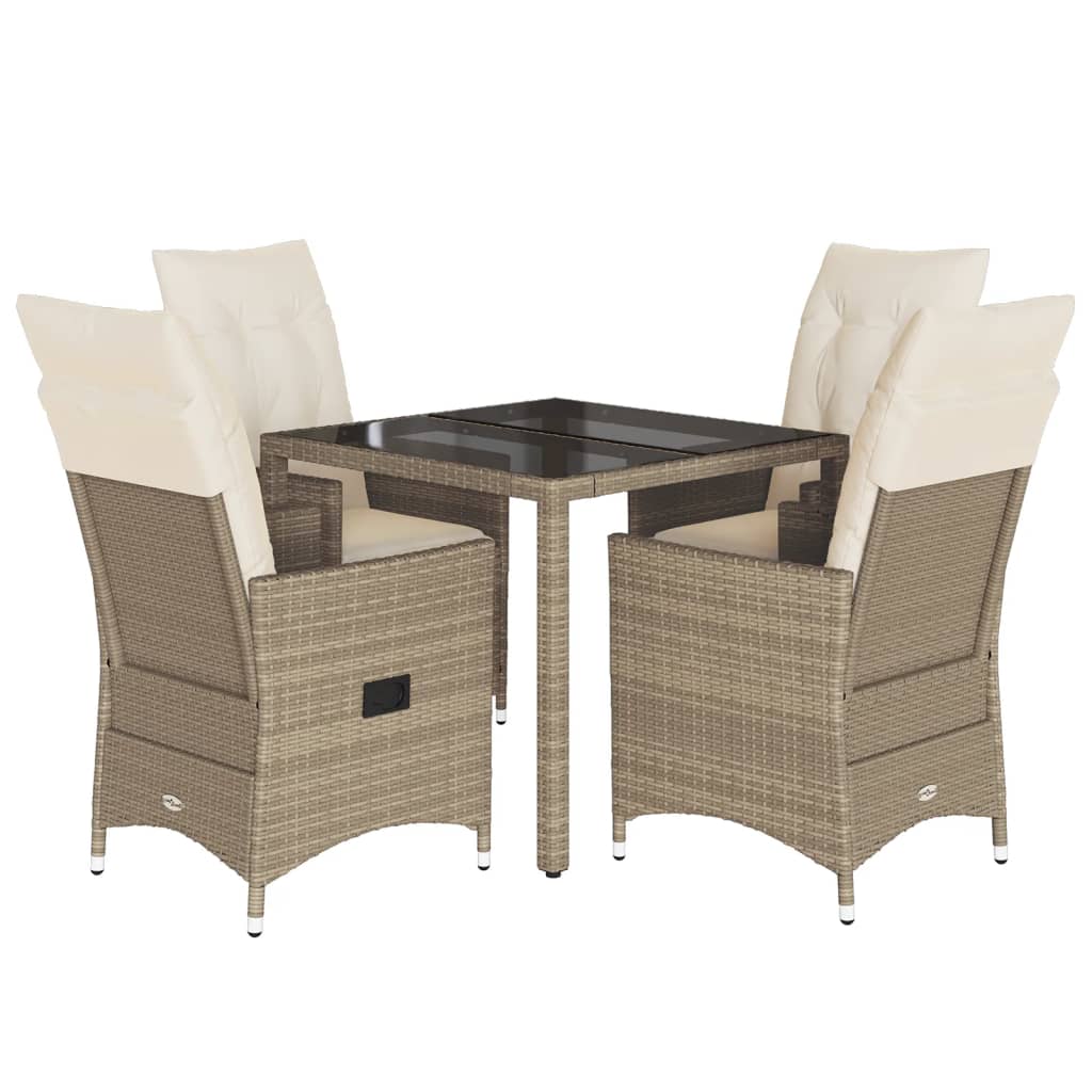 Set da Pranzo da Giardino 5 pz con Cuscini Beige in Polyrattan - immagine 2