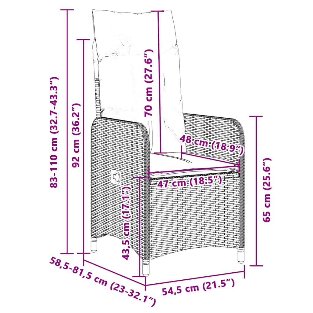 Set Bistrò da Giardino 3 pz con Cuscini in Polyrattan Nero - immagine 8