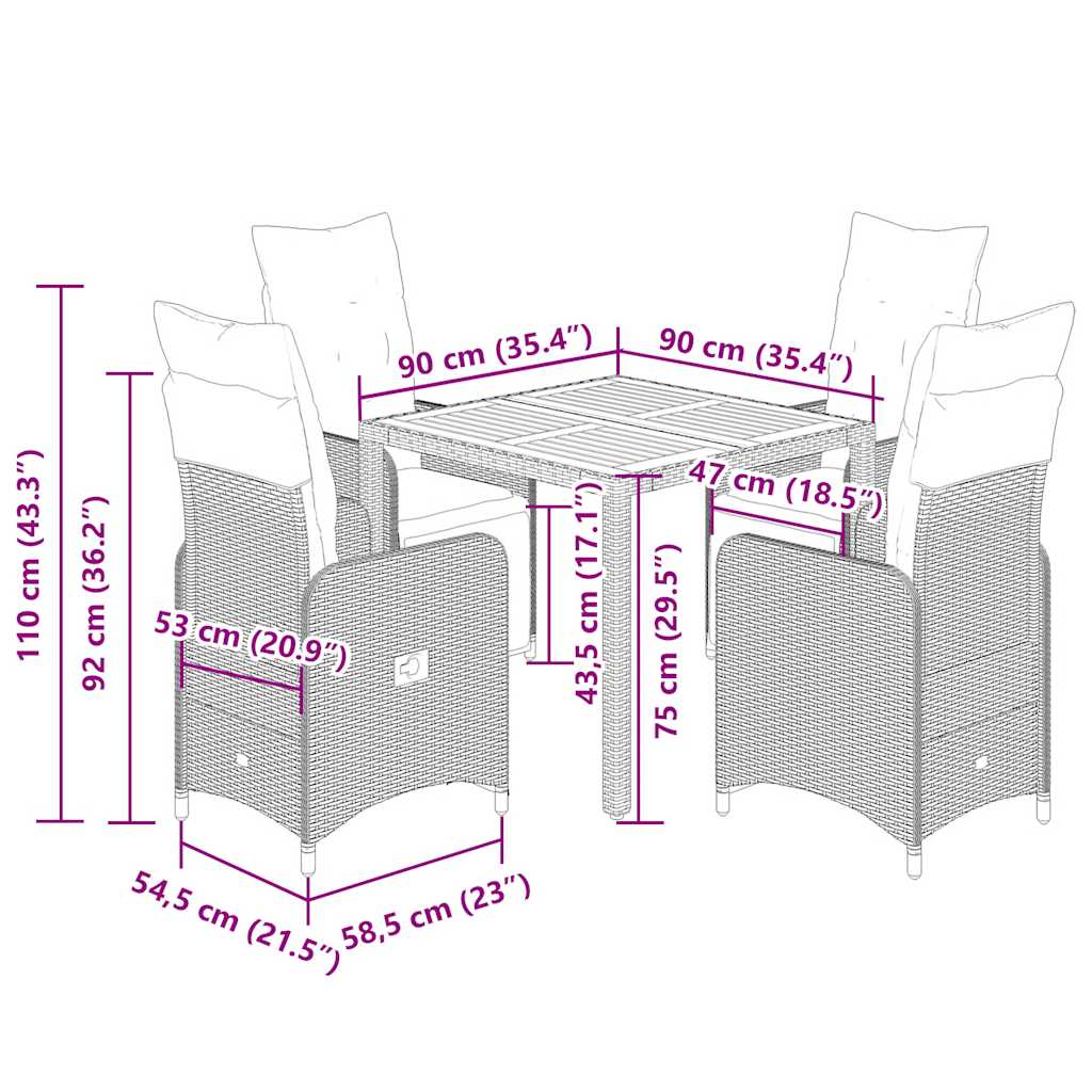Set da Bistrò da Giardino 7 pz con Cuscini Nero in Polyrattan - immagine 6