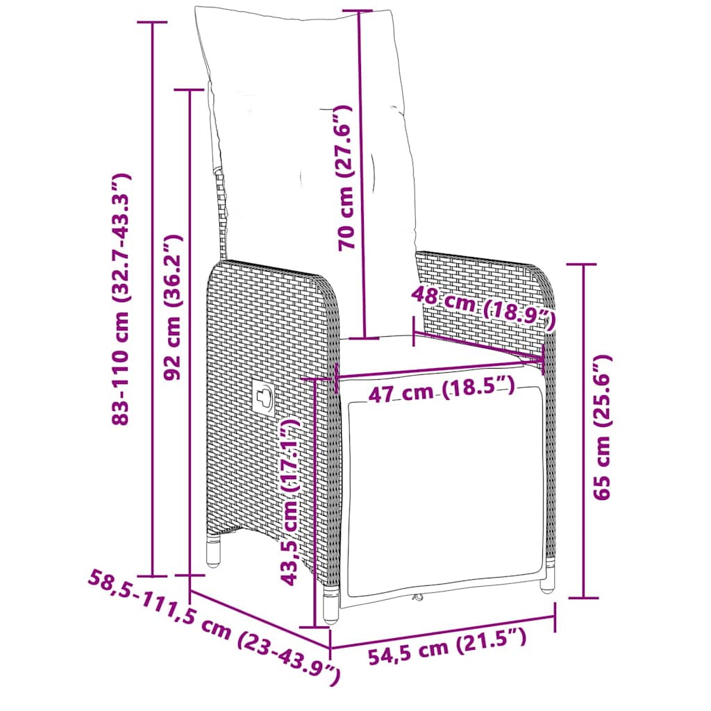 Set Bistrò da Giardino 3 pz con Cuscini in Polyrattan Grigio - immagine 9
