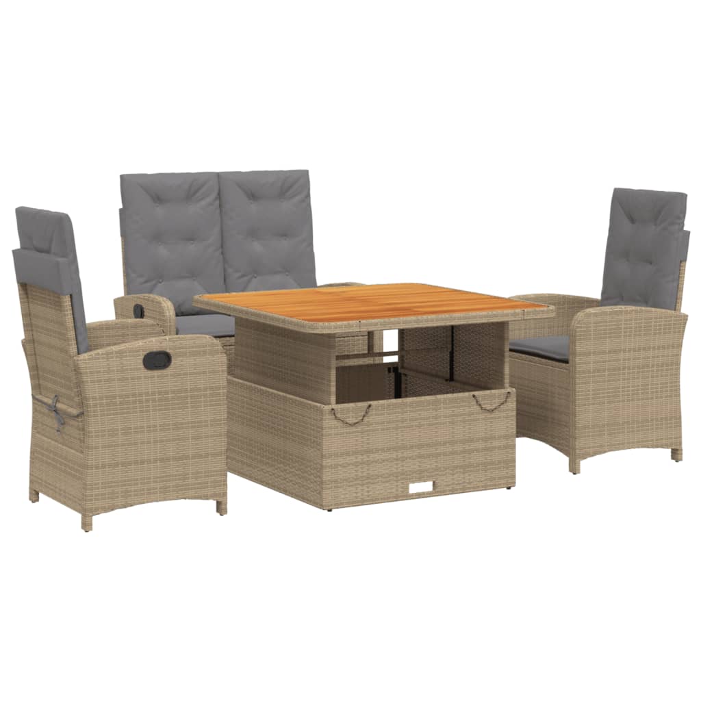 Set da Pranzo da Giardino 4 pz con Cuscini Beige in Polyrattan - immagine 2