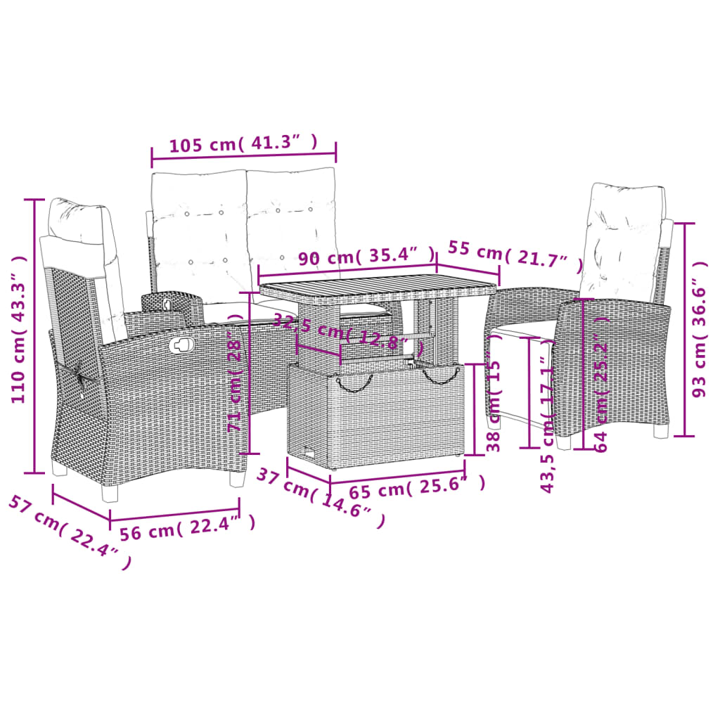 Set da Pranzo da Giardino 4 pz con Cuscini in Polyrattan Grigio - immagine 7