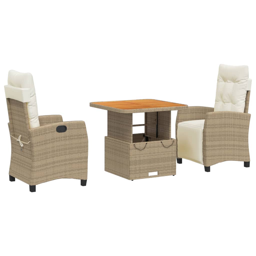 Set da Pranzo da Giardino 3 pz con Cuscini Beige in Polyrattan - immagine 2