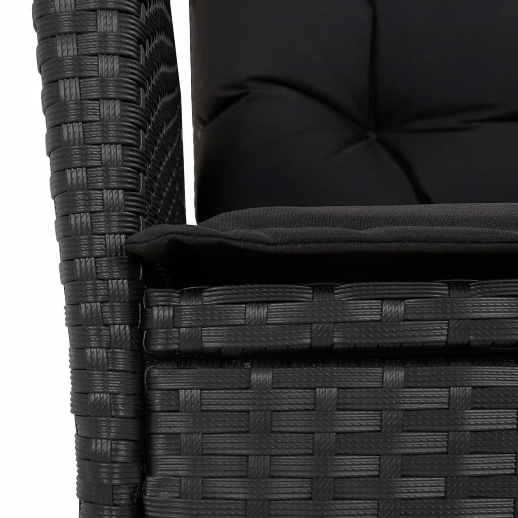 Set da Pranzo da Giardino 3 pz con Cuscini Nero in Polyrattan - immagine 5