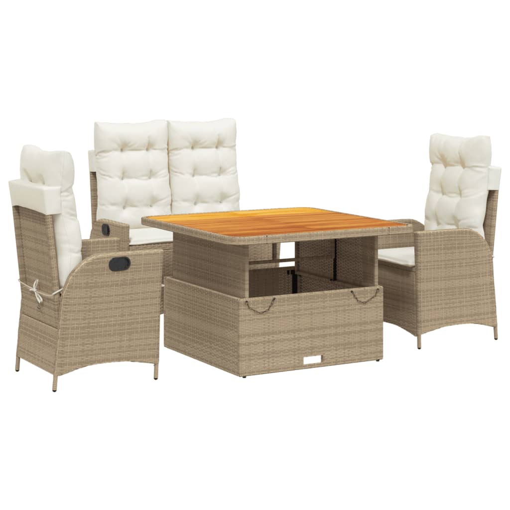 Set da Pranzo da Giardino 4 pz con Cuscini Beige in Polyrattan - immagine 2