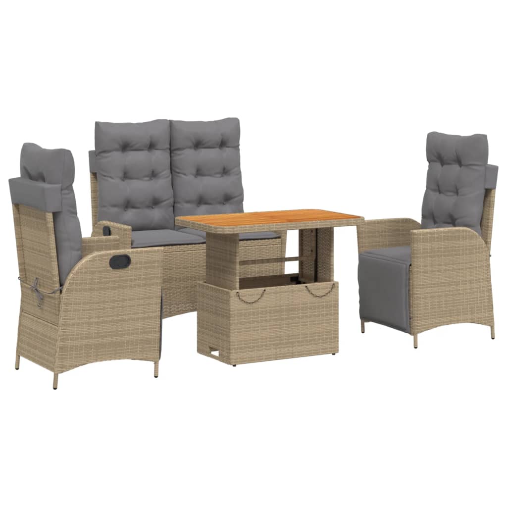Set da Pranzo da Giardino 4 pz con Cuscini Beige in Polyrattan - immagine 2