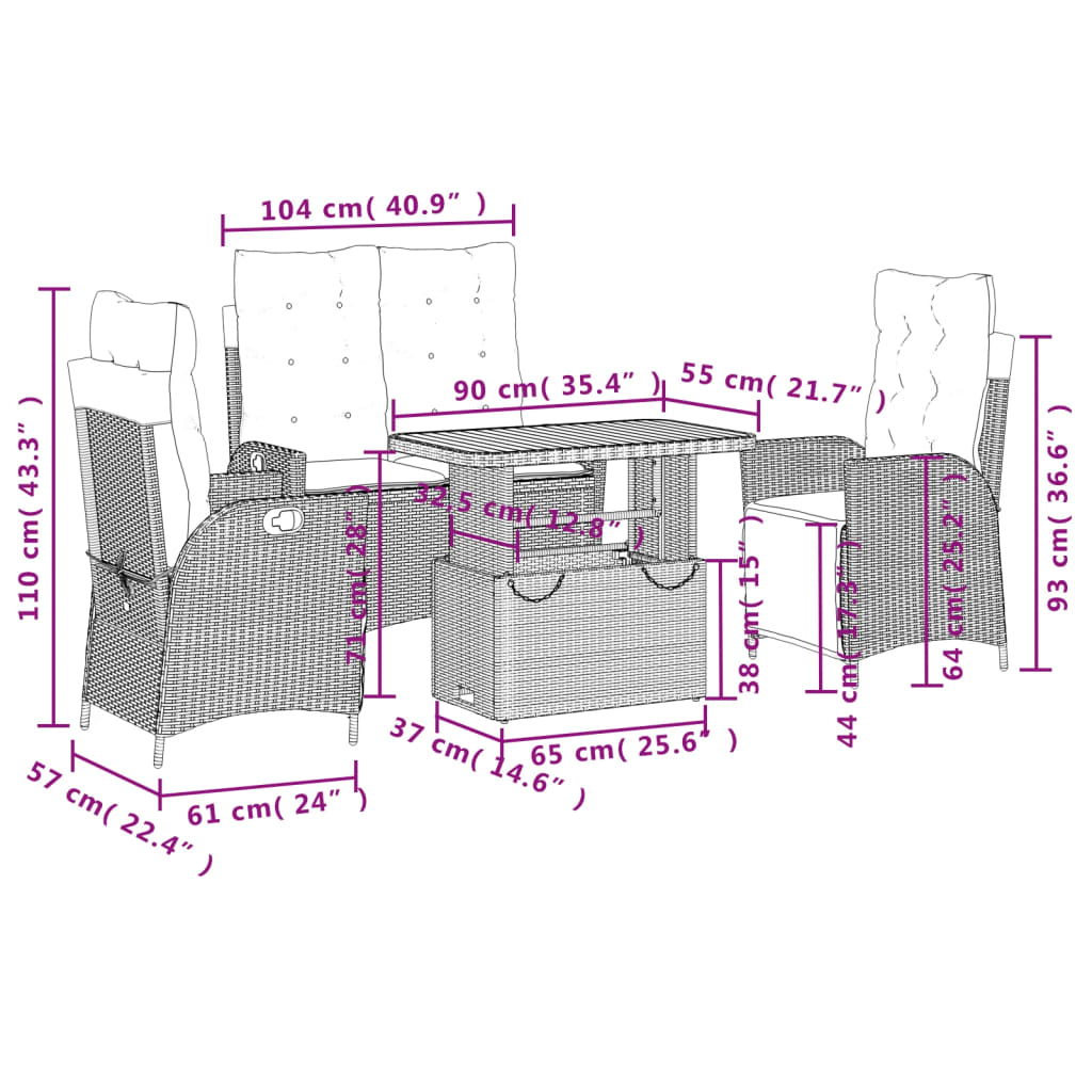 Set da Pranzo da Giardino 4 pz con Cuscini Beige in Polyrattan - immagine 8