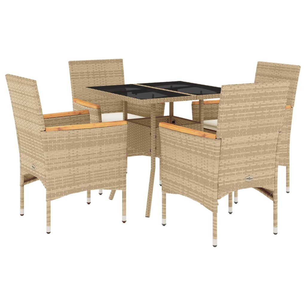 Set da Pranzo da Giardino 5 pz con Cuscini Polyrattan e Vetro - immagine 2