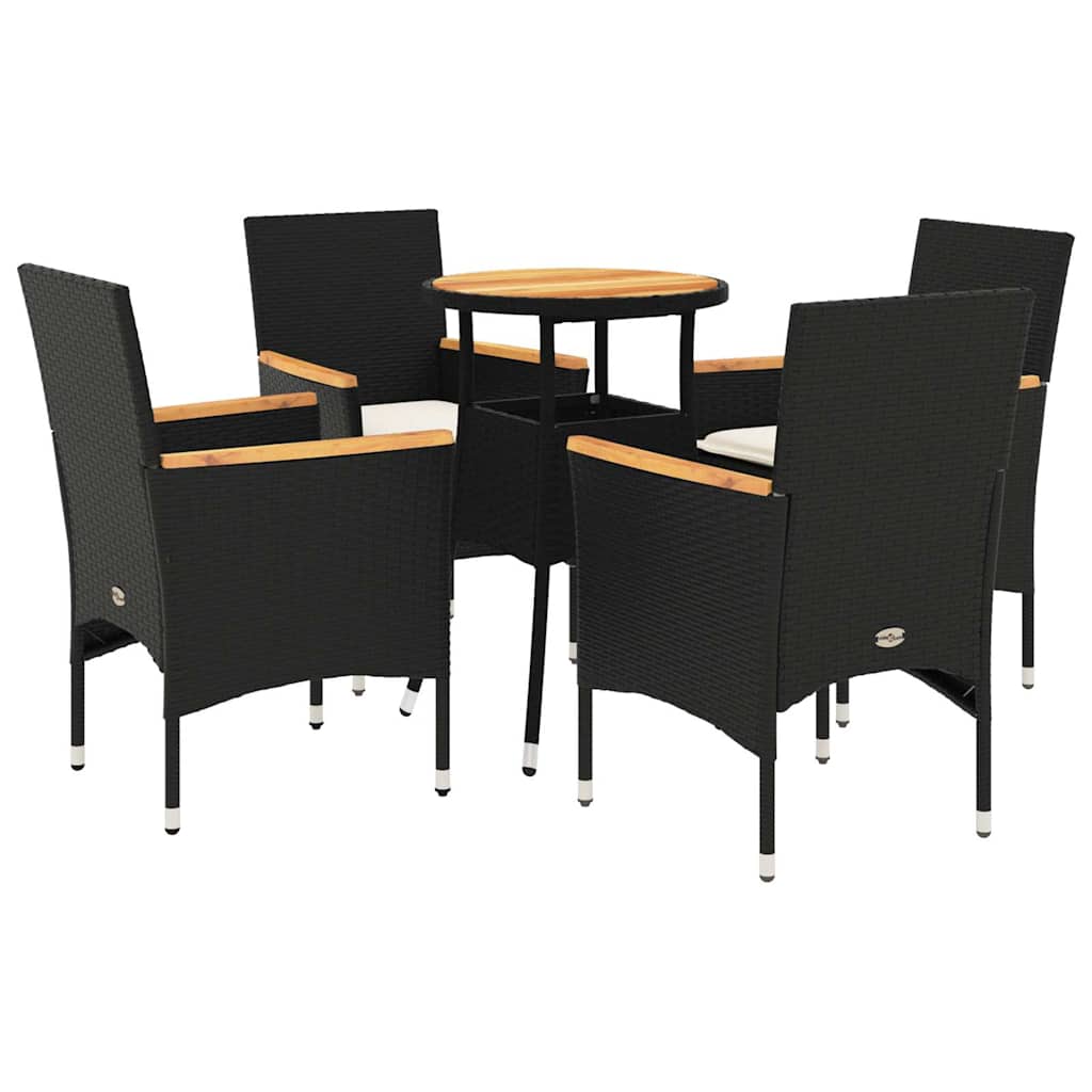 Set Pranzo da Giardino 5 pz con Cuscini Nero Polyrattan Acacia - immagine 2
