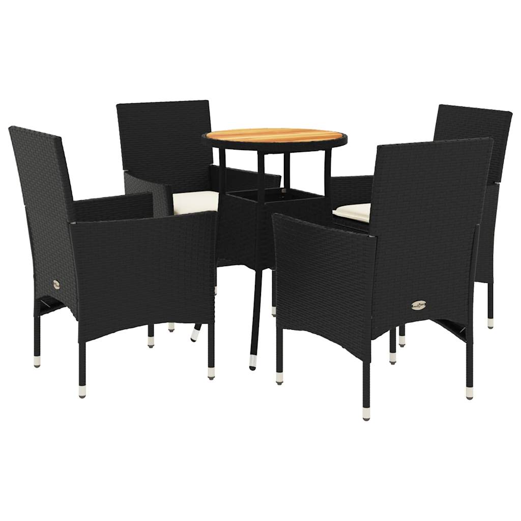 Set Pranzo da Giardino 5 pz con Cuscini Nero Polyrattan Acacia - immagine 2