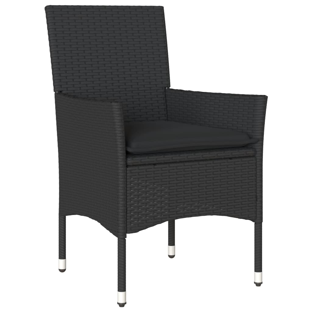 Set da Bistrò 3 pz con Cuscini Nero Polyrattan e Vetro - immagine 3