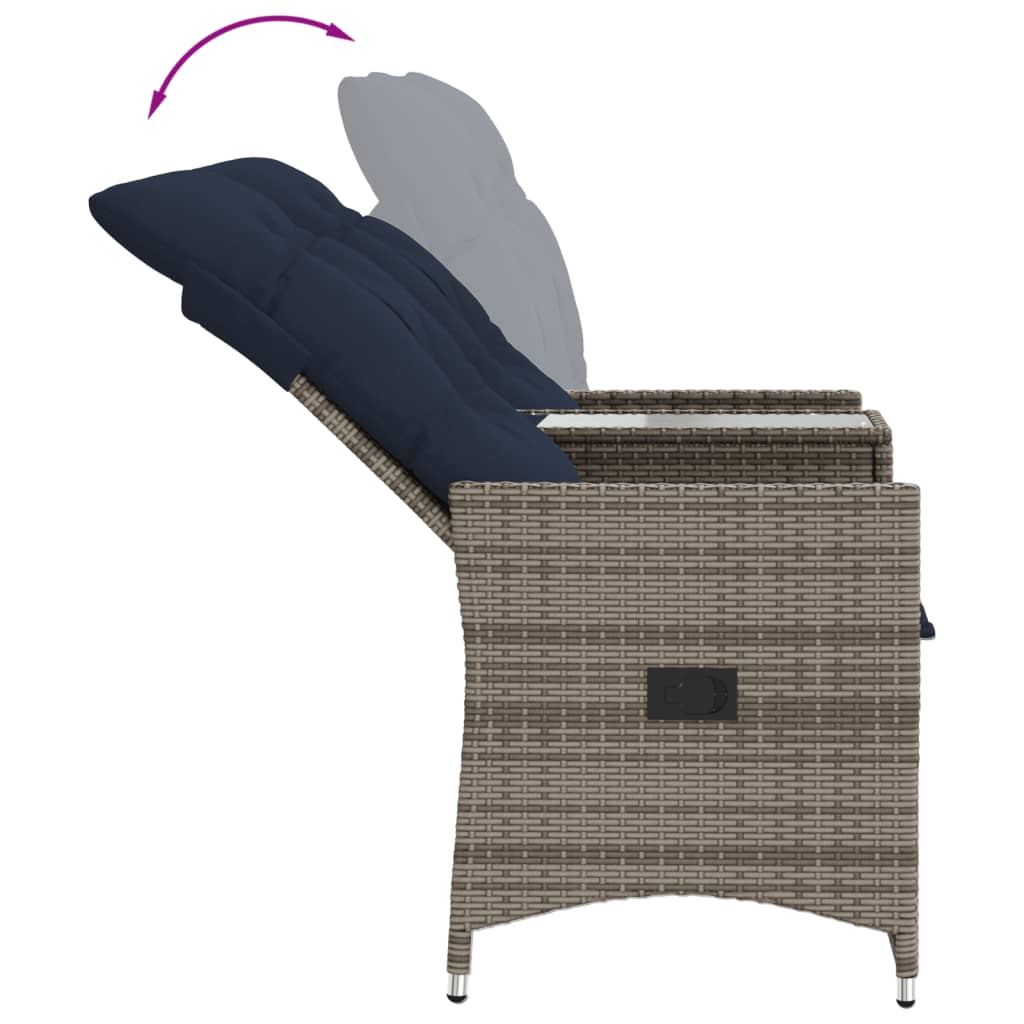 Divano da giardino reclinabile a 2 posti con tavolo grigio in polyrattan - immagine 7
