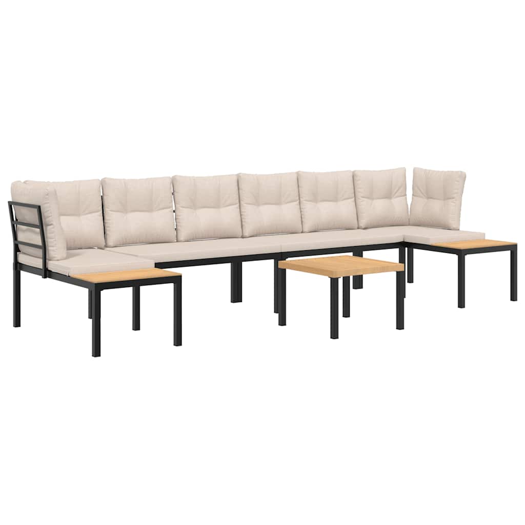 Divani Giardino con Cuscini 5pz Neri Acciaio Verniciato Polvere - immagine 2