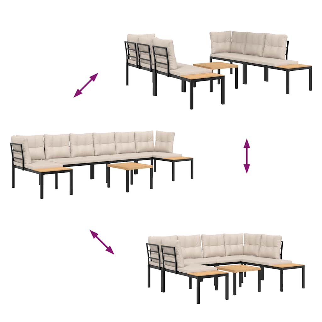 Divani Giardino con Cuscini 5pz Neri Acciaio Verniciato Polvere - immagine 5