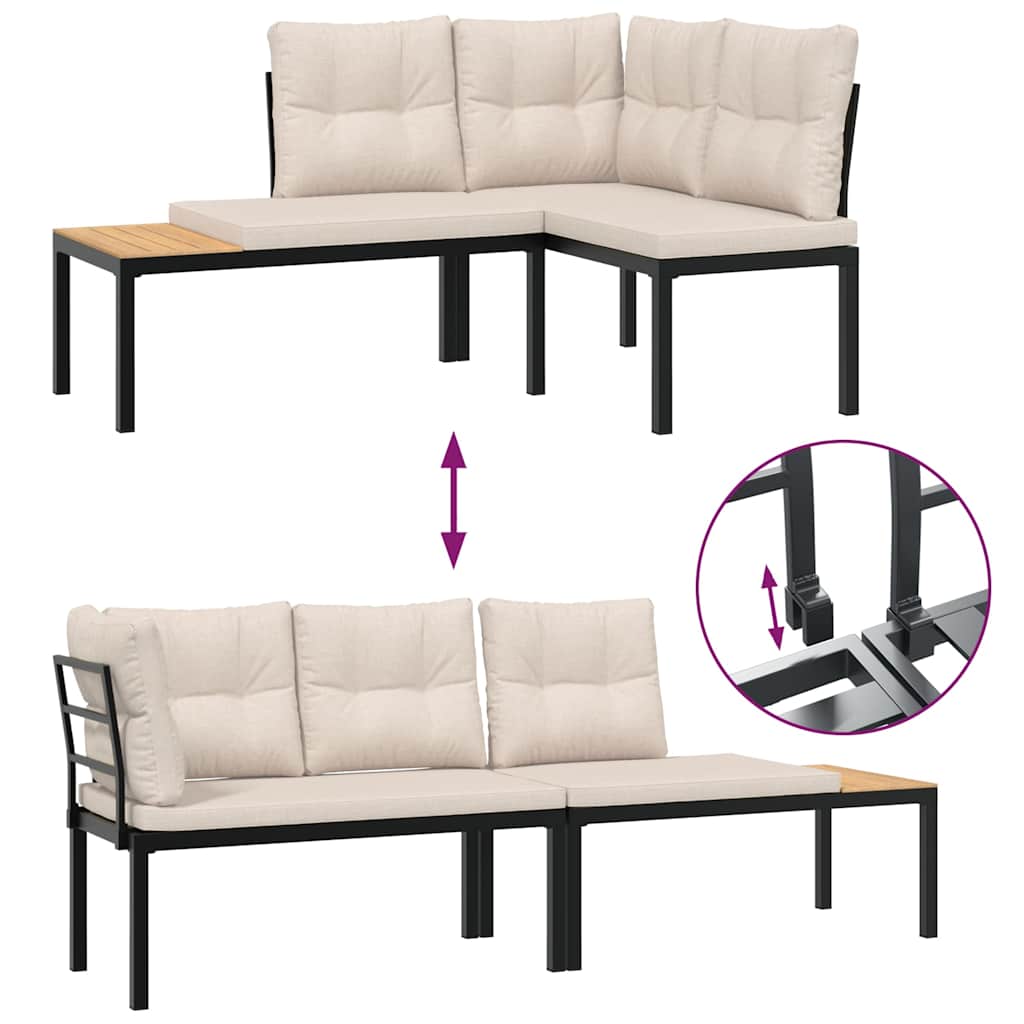 Divani Giardino con Cuscini 5pz Neri Acciaio Verniciato Polvere - immagine 6