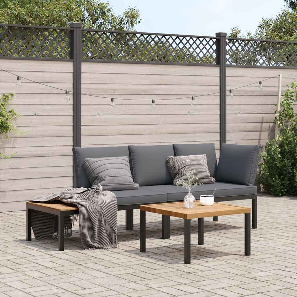 Set Divani da Giardino 3 pz con Cuscini in Alluminio Nero