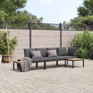 Set Divani da Giardino 3 pz con Cuscini in Alluminio Nero