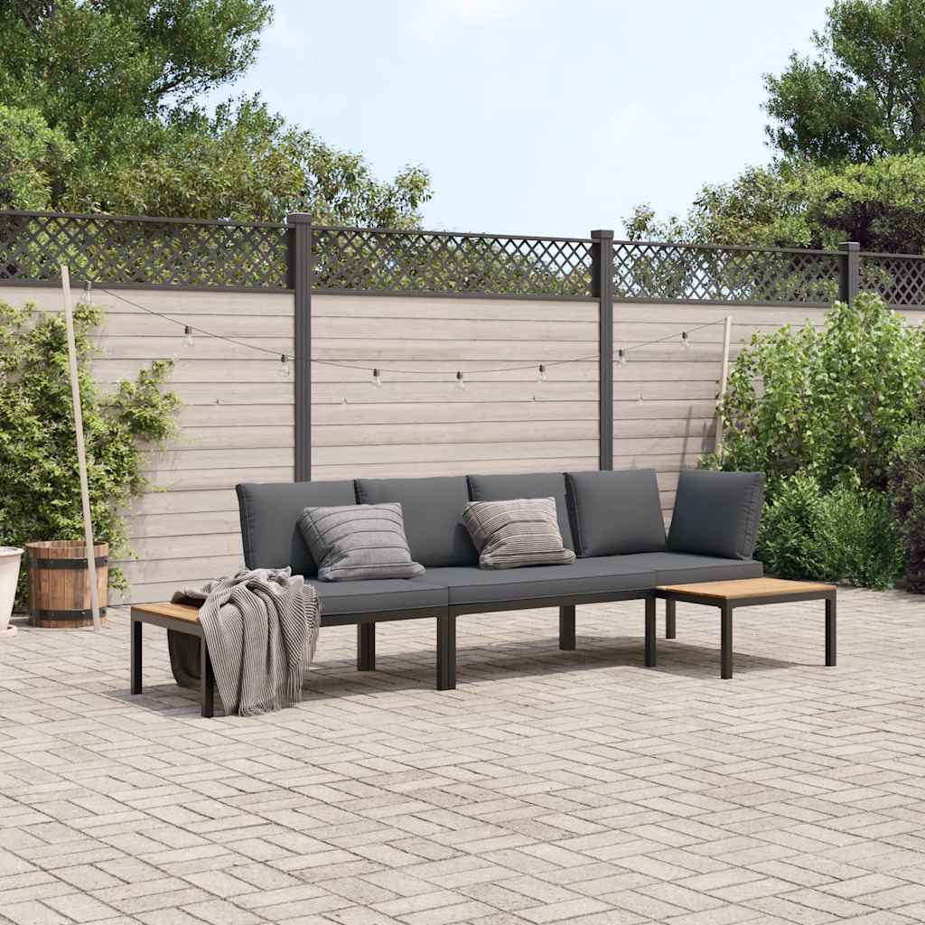 Set Divani da Giardino 3 pz con Cuscini in Alluminio Nero